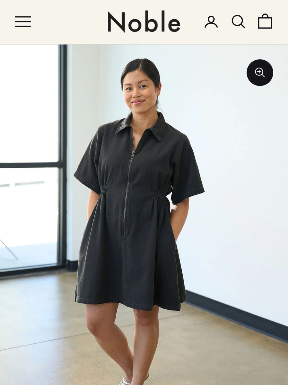 Noble Black Zip-Front Utility Dress M